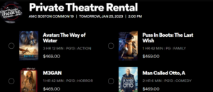 movie theatre rental price